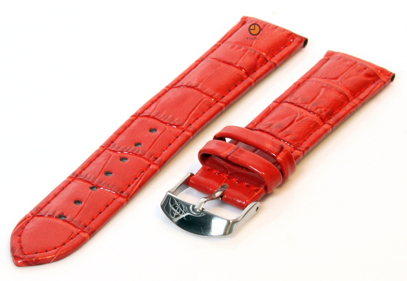 Horlogeband 20mm rood leer croco