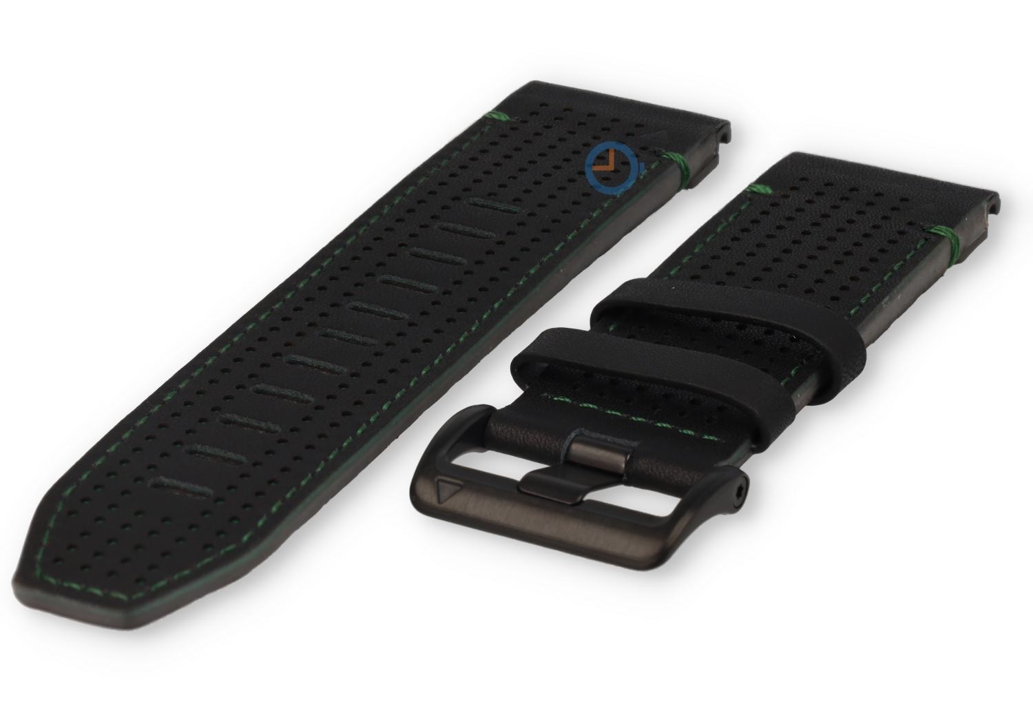 Luxe leren horlogeband Garmin Fenix 7X - 26mm (zwart/groen)