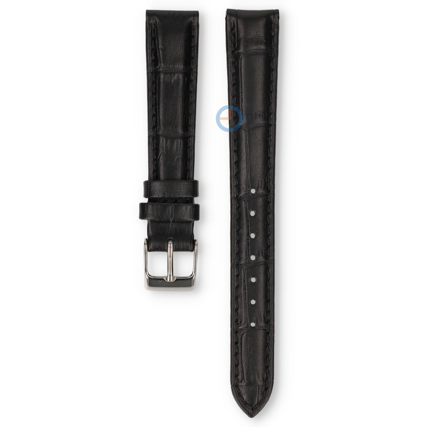 Universele 14mm zwart leren horlogeband - Pulsar