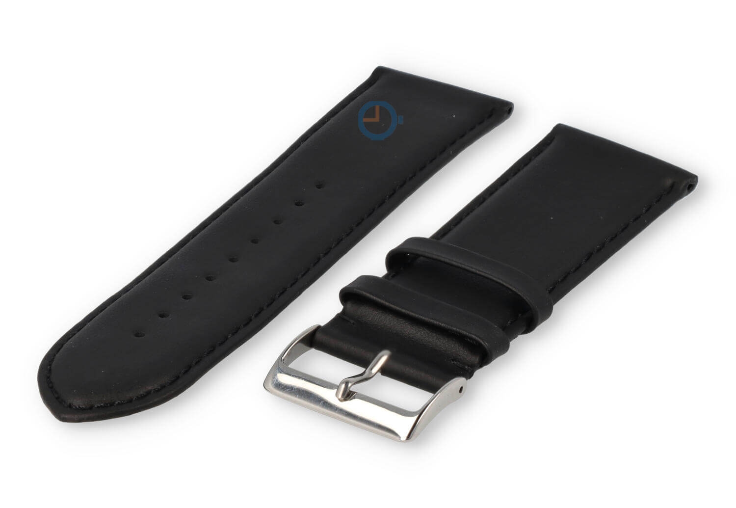 28mm horlogeband glad leer - zwart