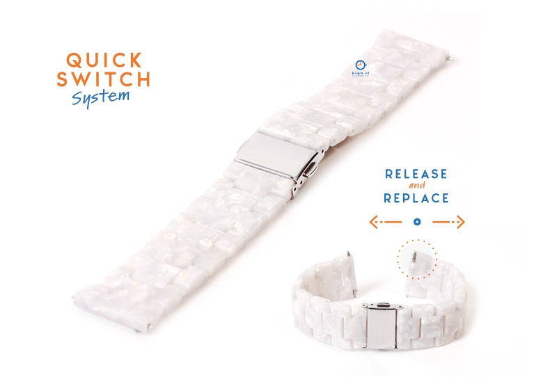 Horlogeband 20mm resin parelmoer wit