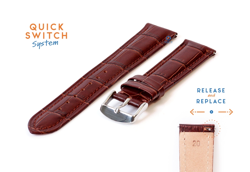 Horlogeband 20mm croco leer bruin