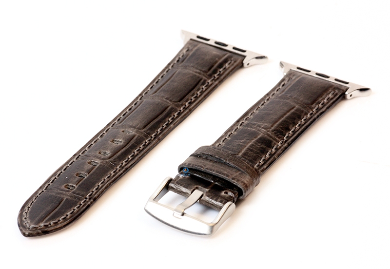 Luxe leren Apple bandje met crocoprint - grijs - 45mm