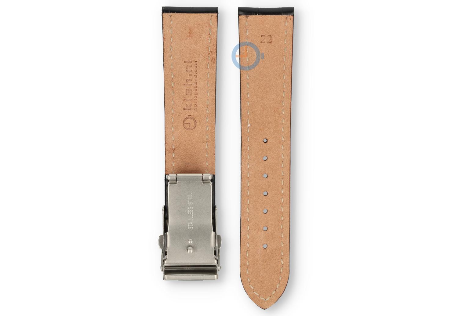 Horlogeband met vouwsluiting 22mm zwart leer
