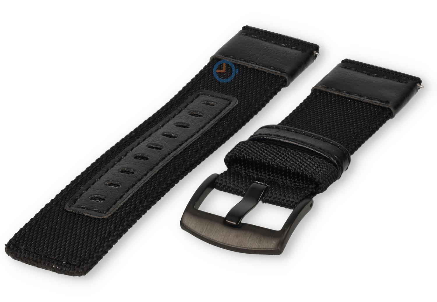Hybride horlogeband - nylon/leer - 20mm zwart