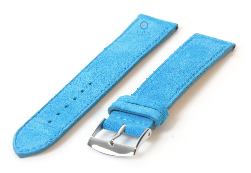 Horlogeband 20mm turquoise suède leer