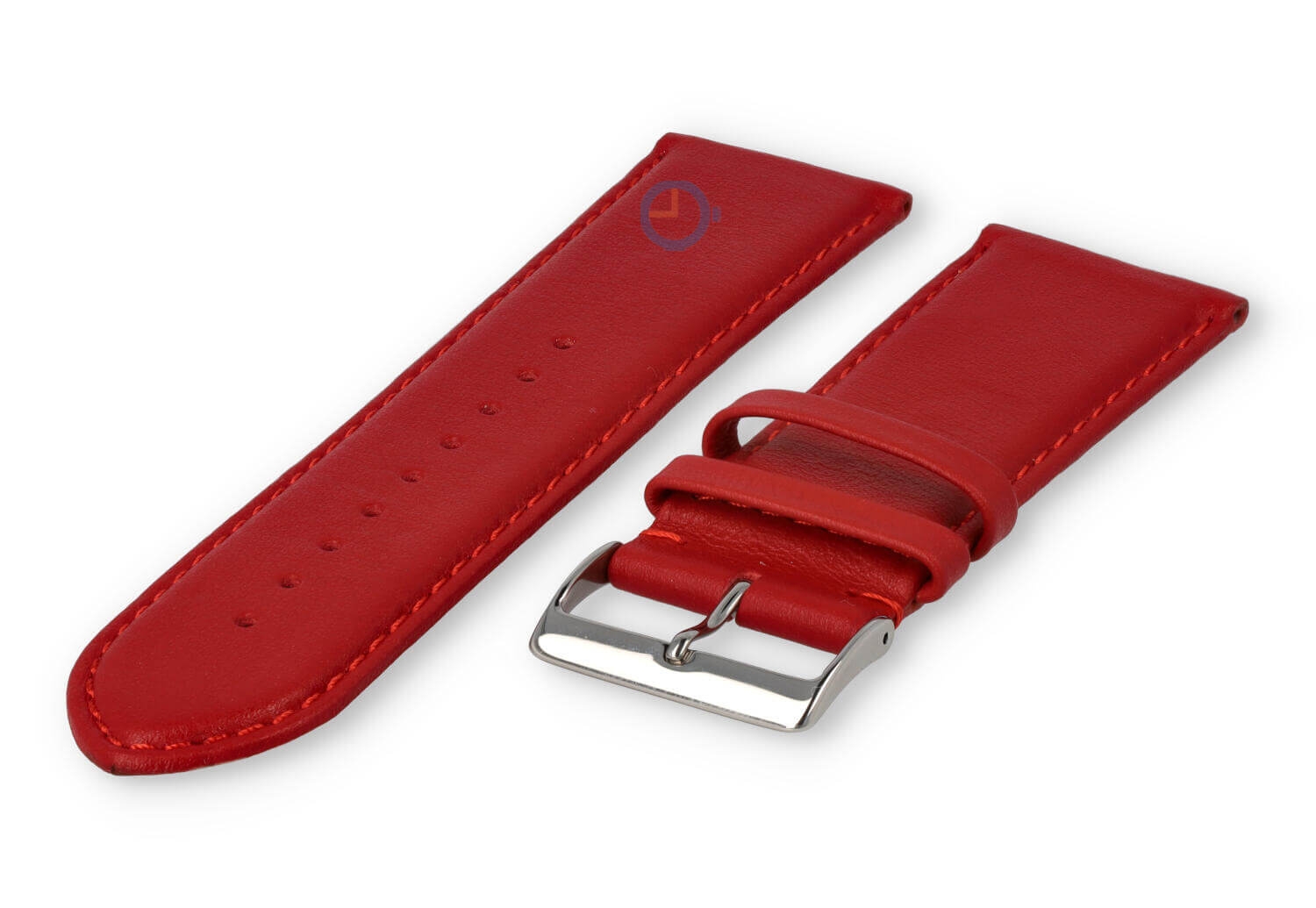 28mm horlogeband glad leer - donkerrood