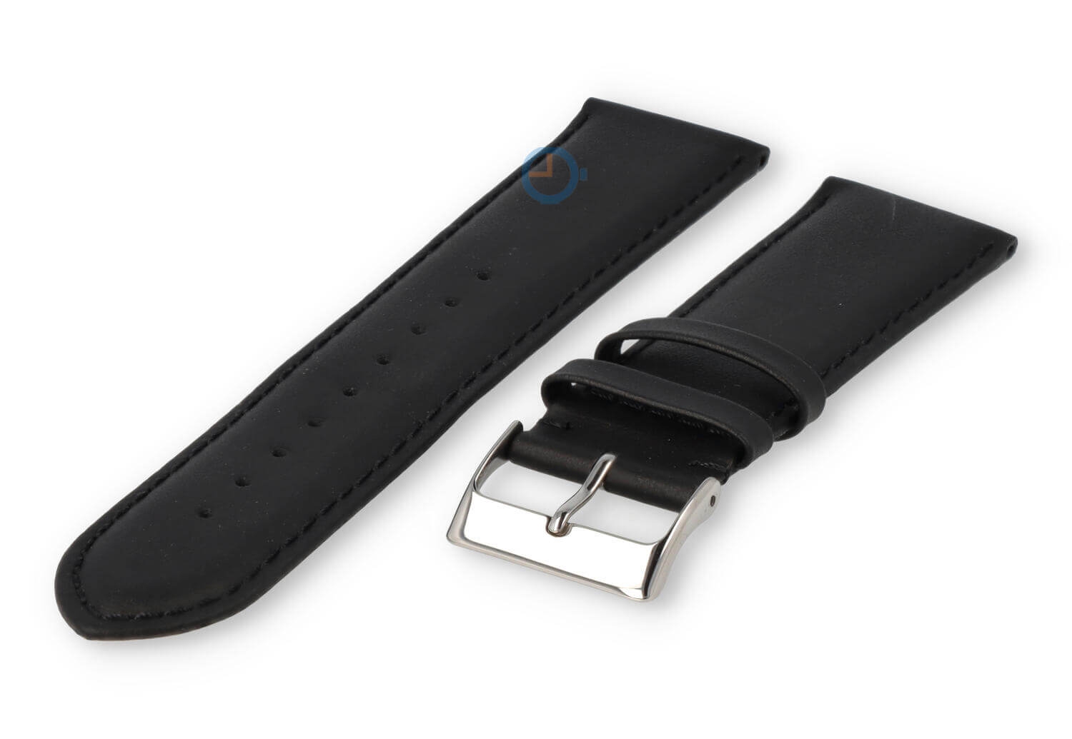 24mm horlogeband glad leer - zwart