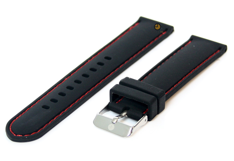Horlogeband 18mm siliconen zwart-rood
