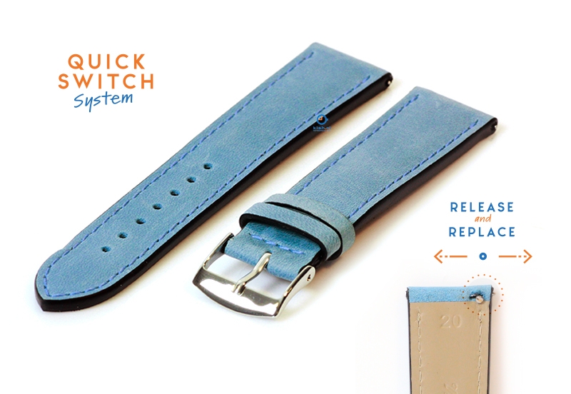 Horlogeband 20mm kalfsleer ijsblauw