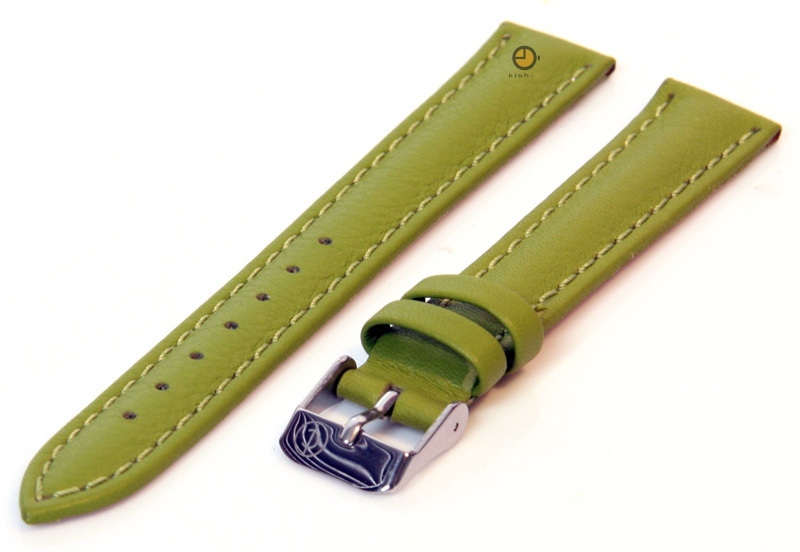 Horlogeband 14mm bosgroen kalfsleer