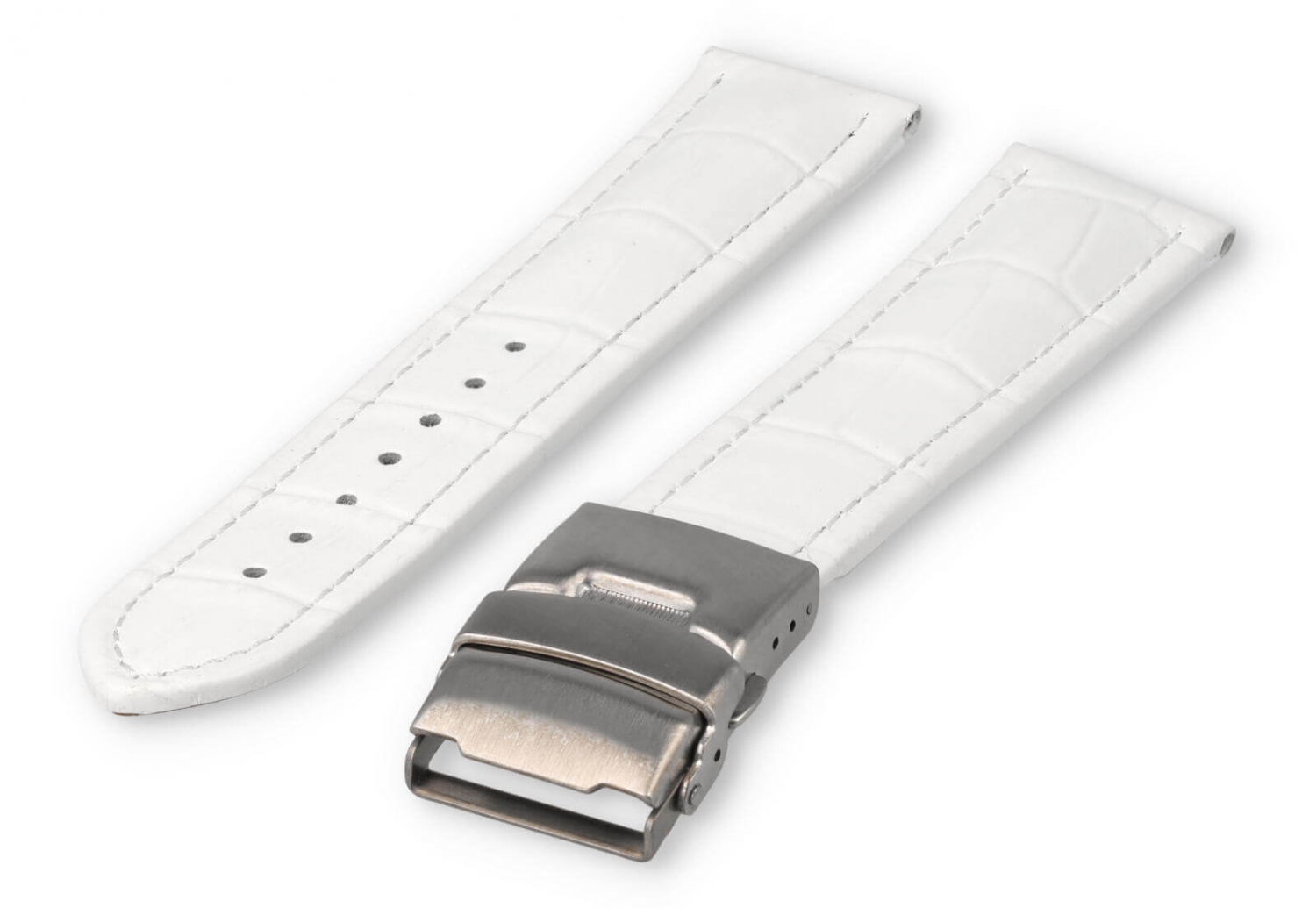 Horlogeband met vouwsluiting 22mm wit leer