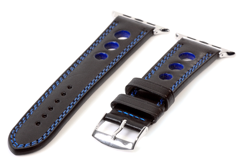 Apple Watch bandje racing zwart met blauw stiksel - 44/45/46/49mm