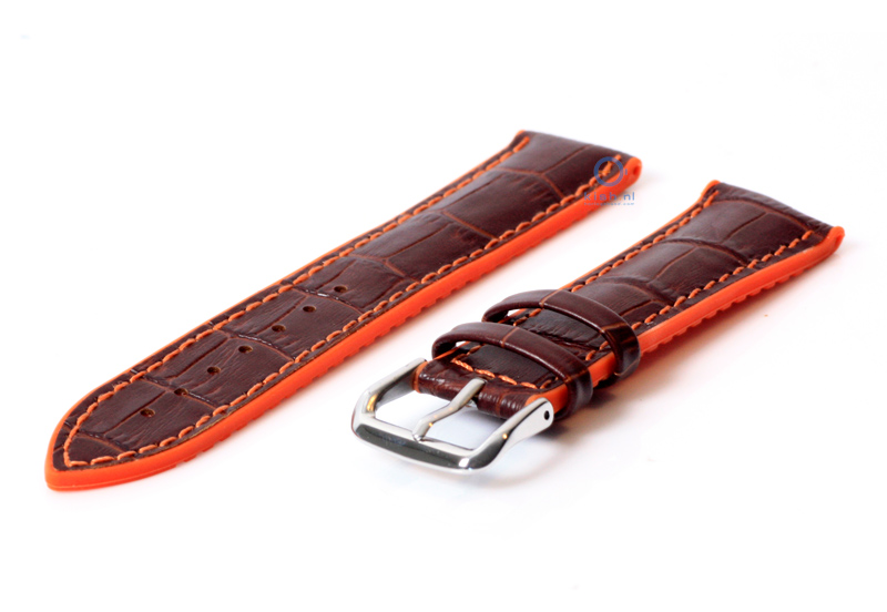 Horlogeband rubber 20mm bruin/oranje