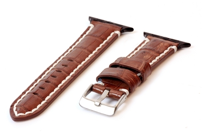 Apple Watch bandje van echt krokodillenleer bruin - 44/45/46/49mm