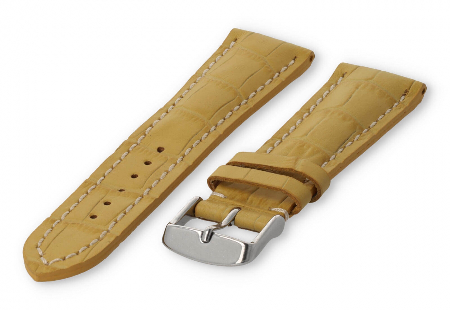 Horlogeband met krokoprint 24mm geel leer