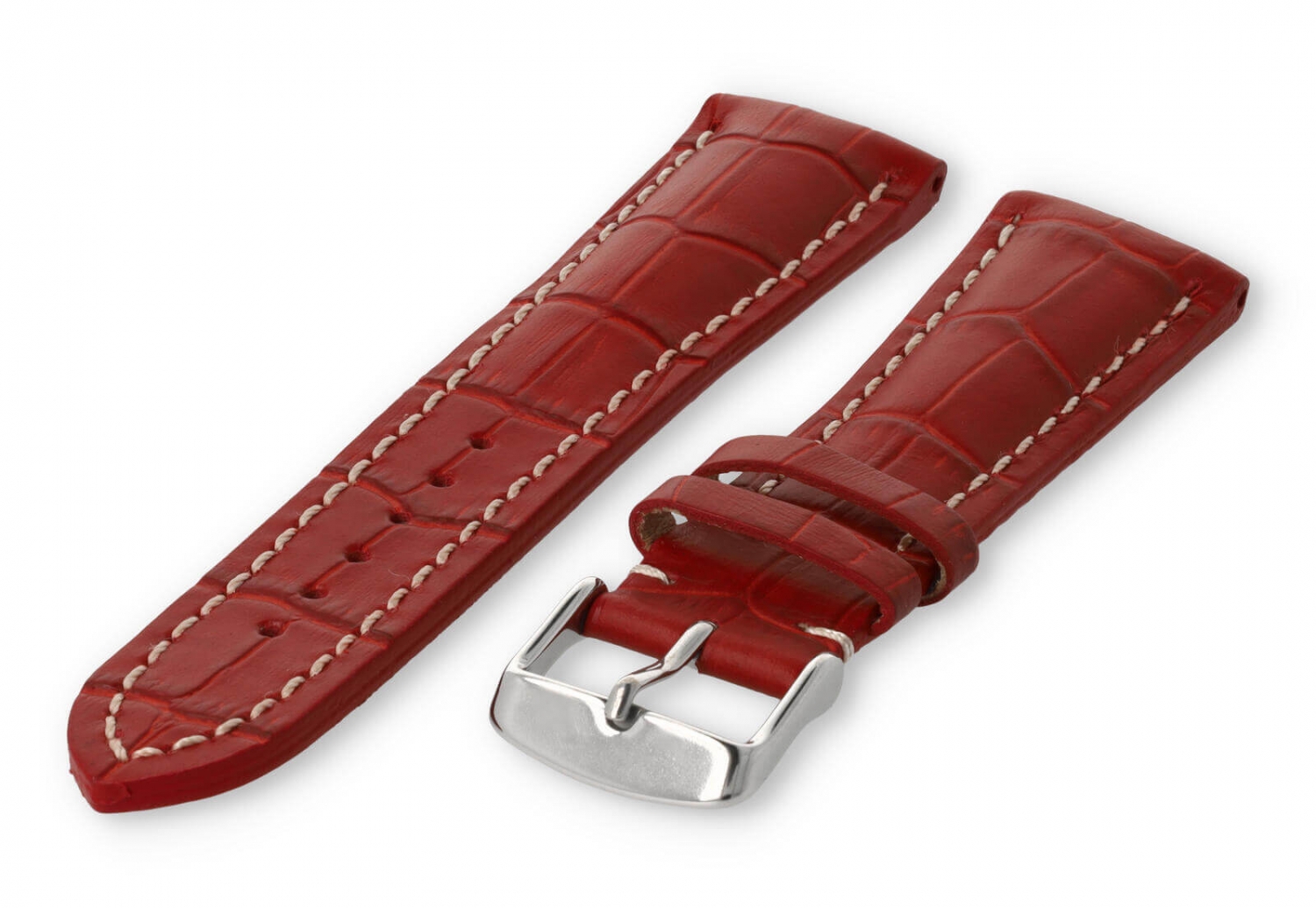 Horlogeband met krokoprint 24mm rood leer