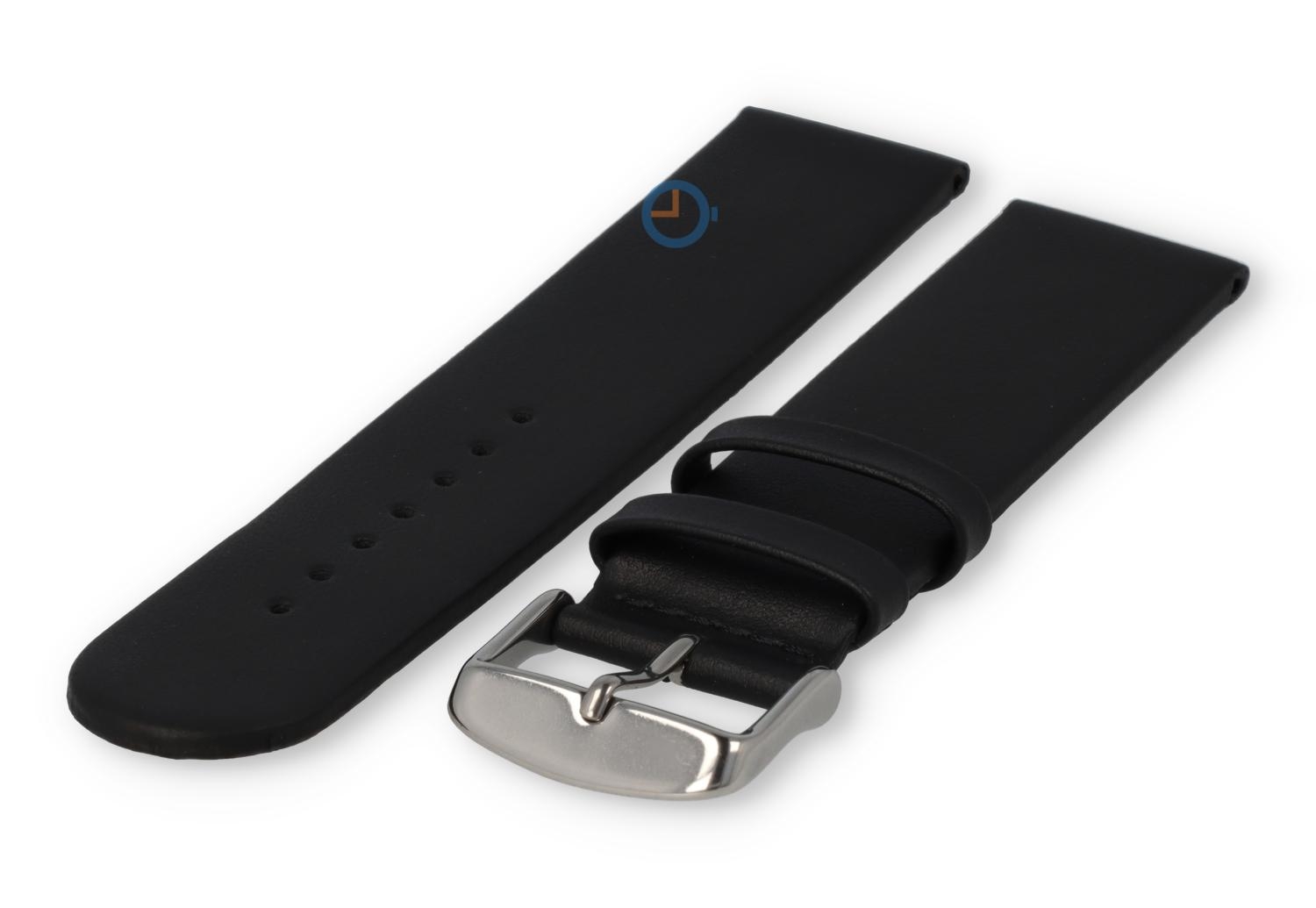 Horlogeband 22mm zwart leer naadloos