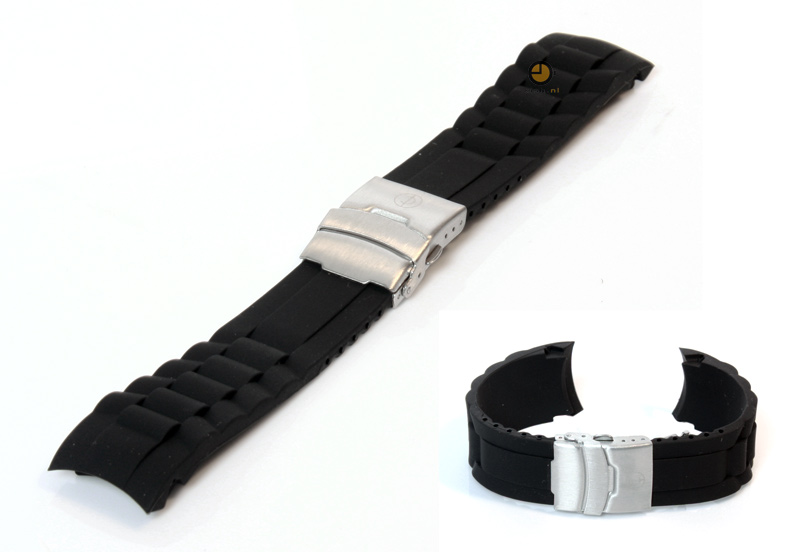 Siliconen Rolex style horlogeband 24mm zwart