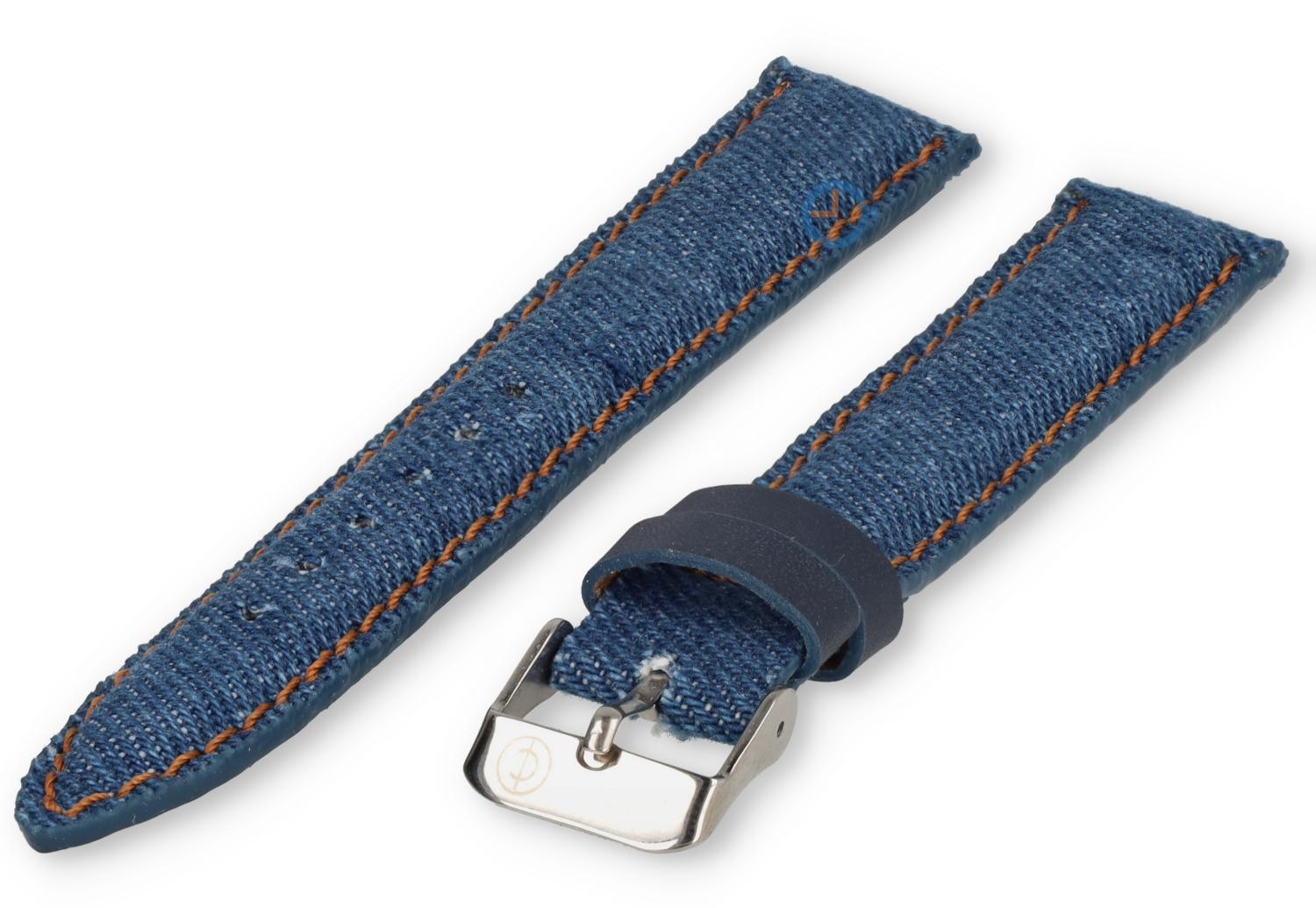 Gestikt jeans horlogebandje - 22mm - blue