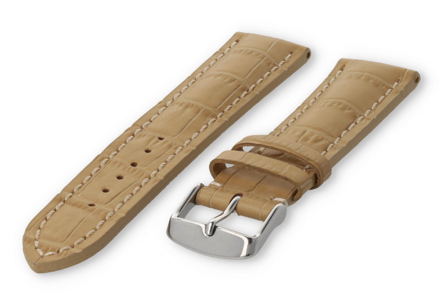 Horlogeband met krokoprint 22mm beige leer