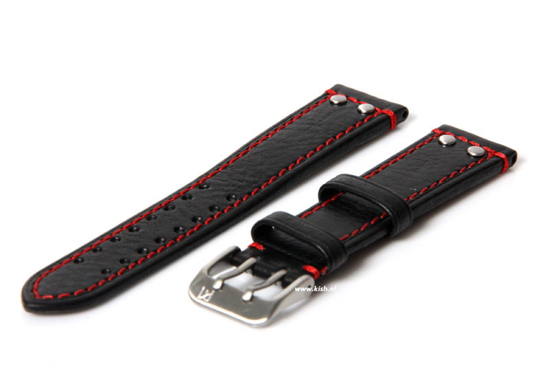Horlogeband 24mm zwart/rood