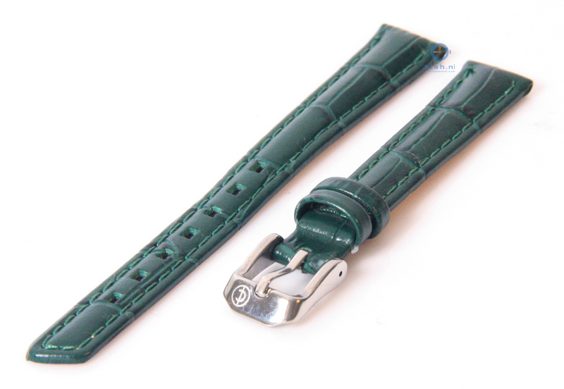 Horlogeband 14mm donkergroen leer croco