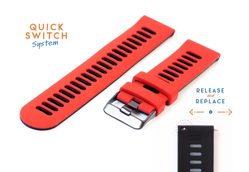 20mm siliconen horlogeband - rood/zwart