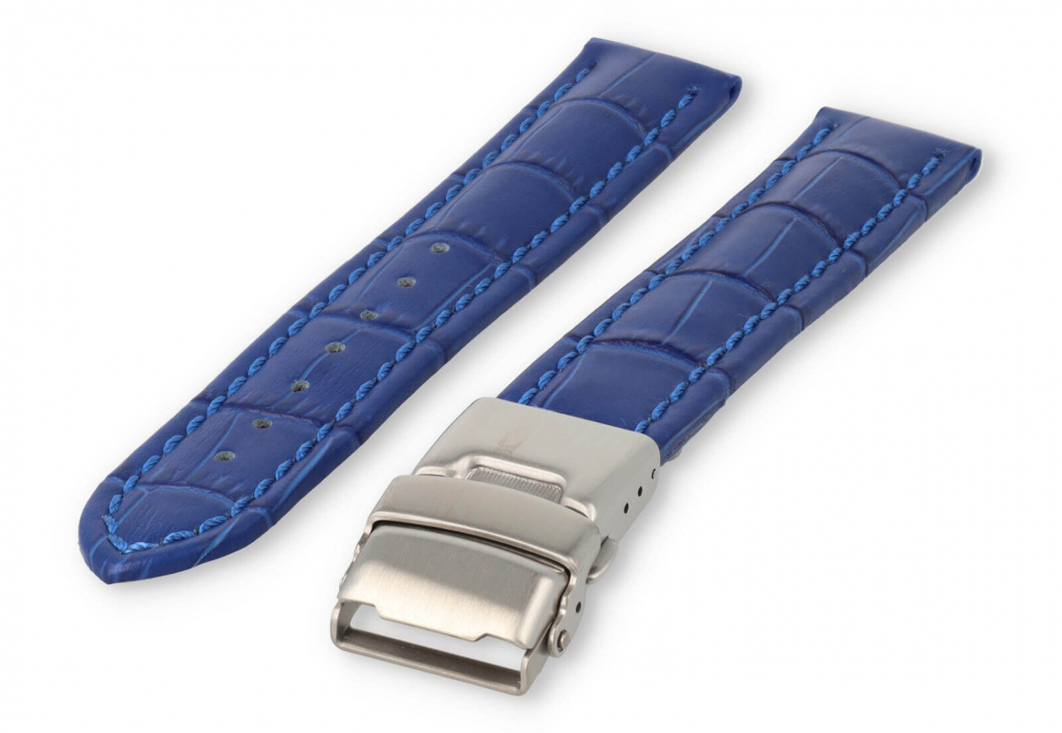 Horlogeband met vouwsluiting 18mm koningsblauw leer