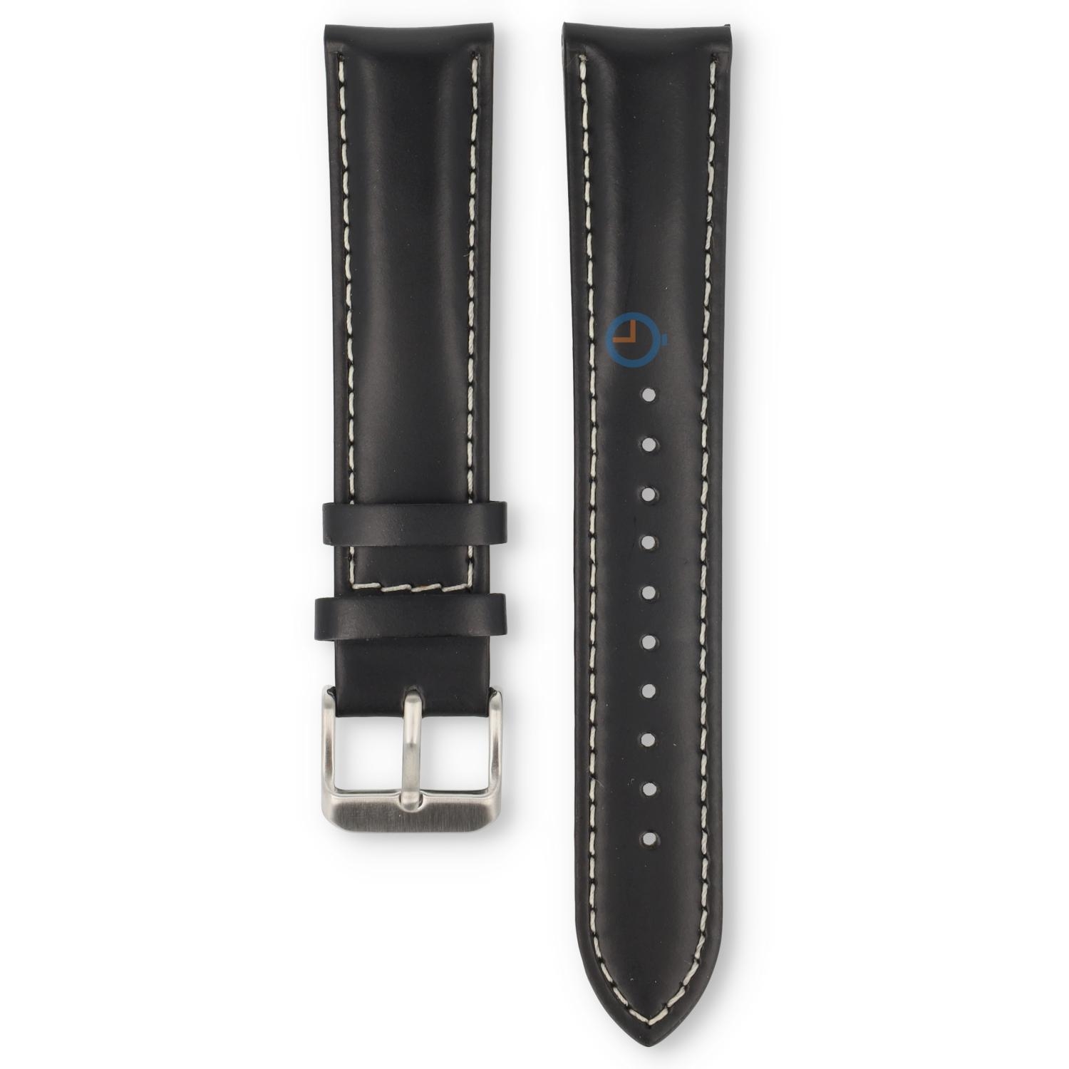 Universele 20mm zwart leren bandje met wit stiksel