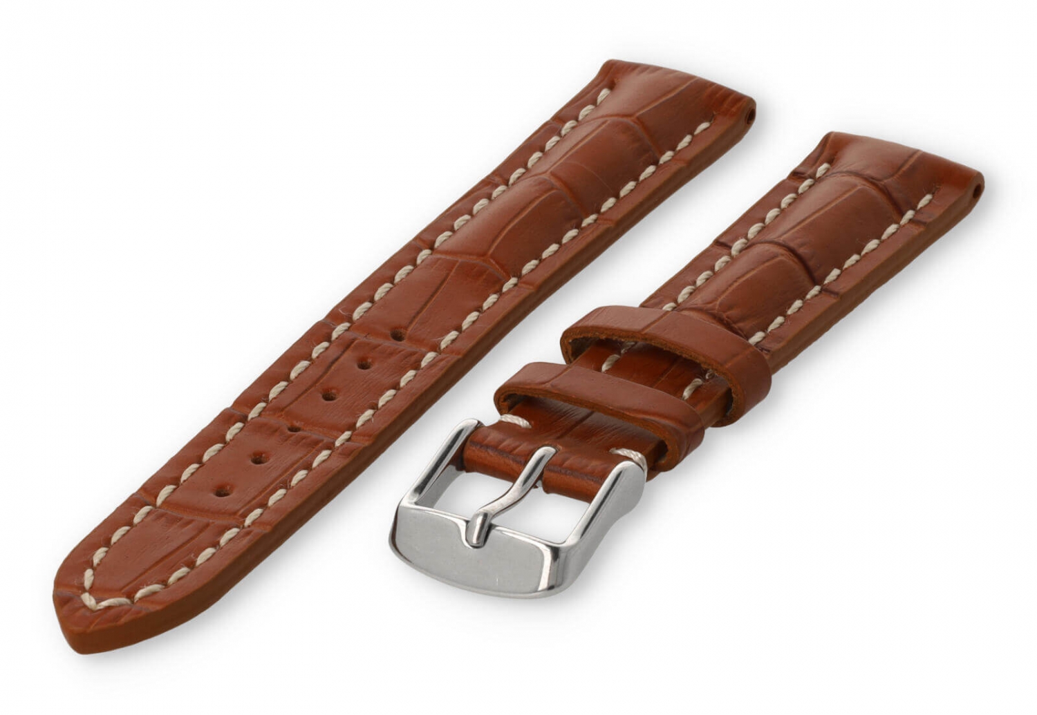 Horlogeband met krokoprint 18mm lichtbruin leer
