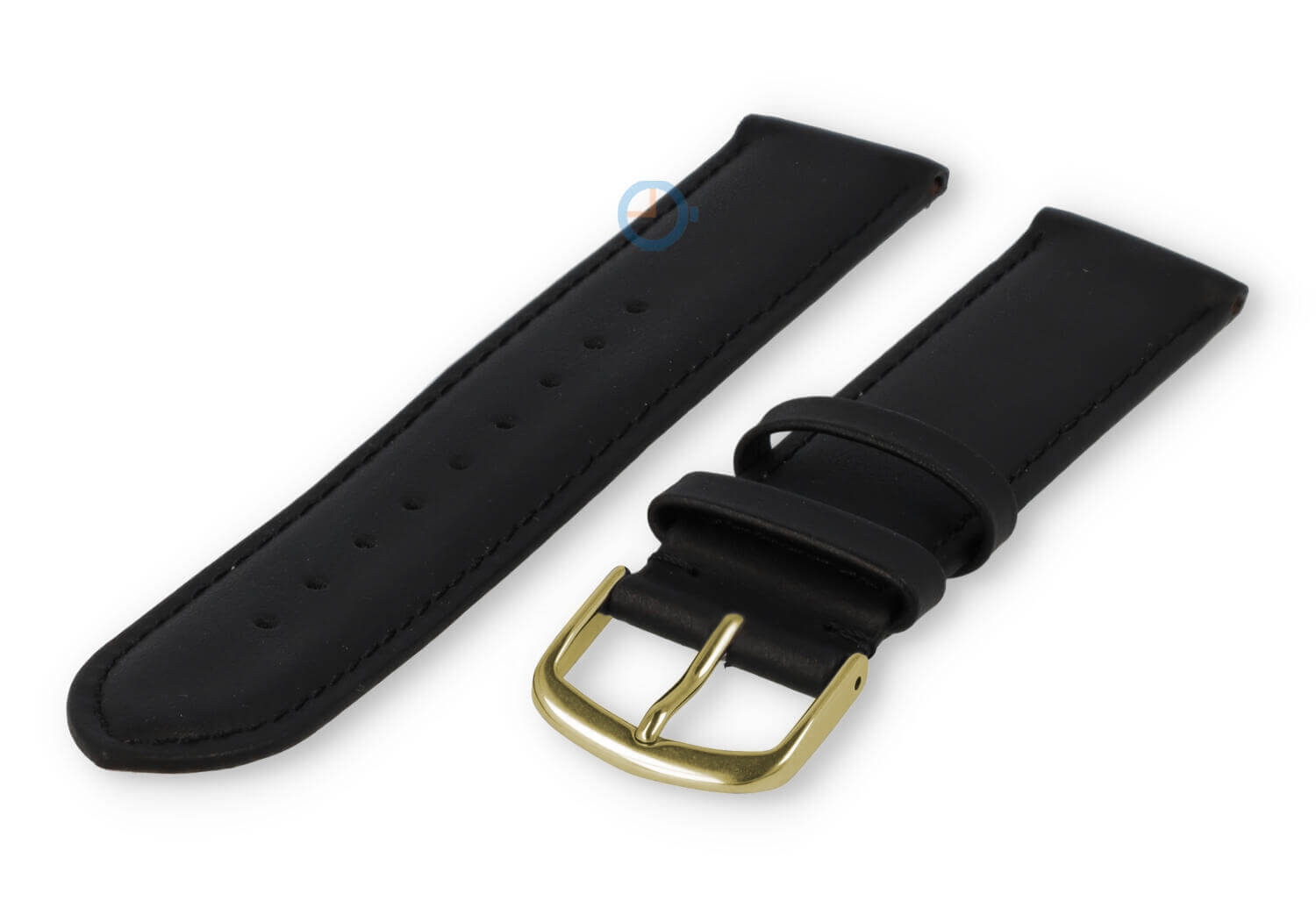 18mm horlogeband glad leer - zwart/goud