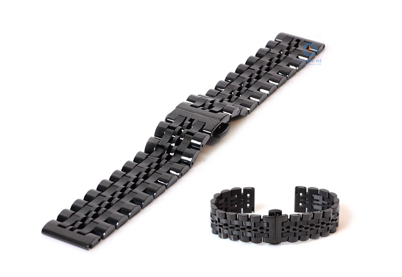 Horlogeband 20mm staal zwart glans/mat