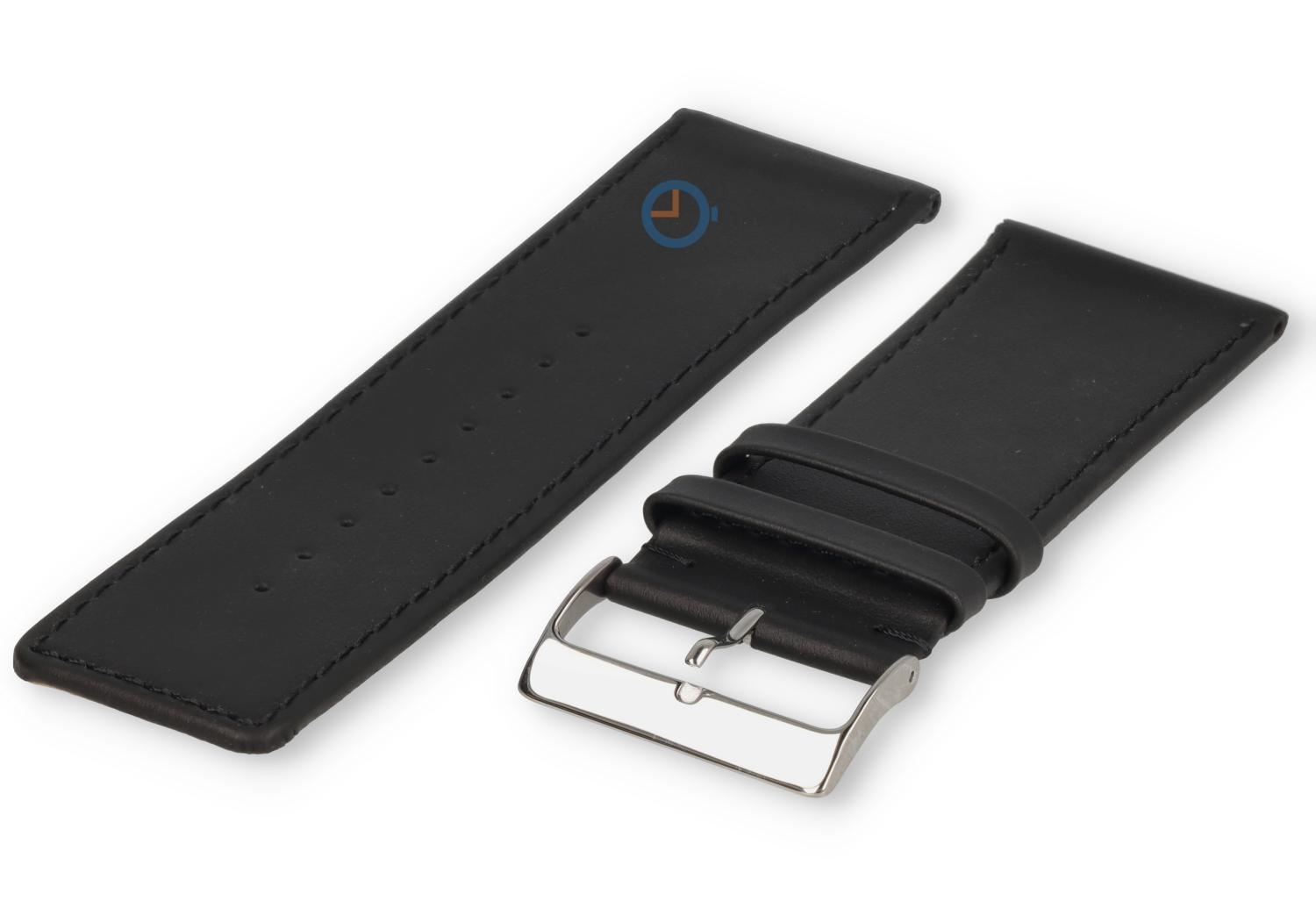 Glad leder horlogeband - 34mm - zwart