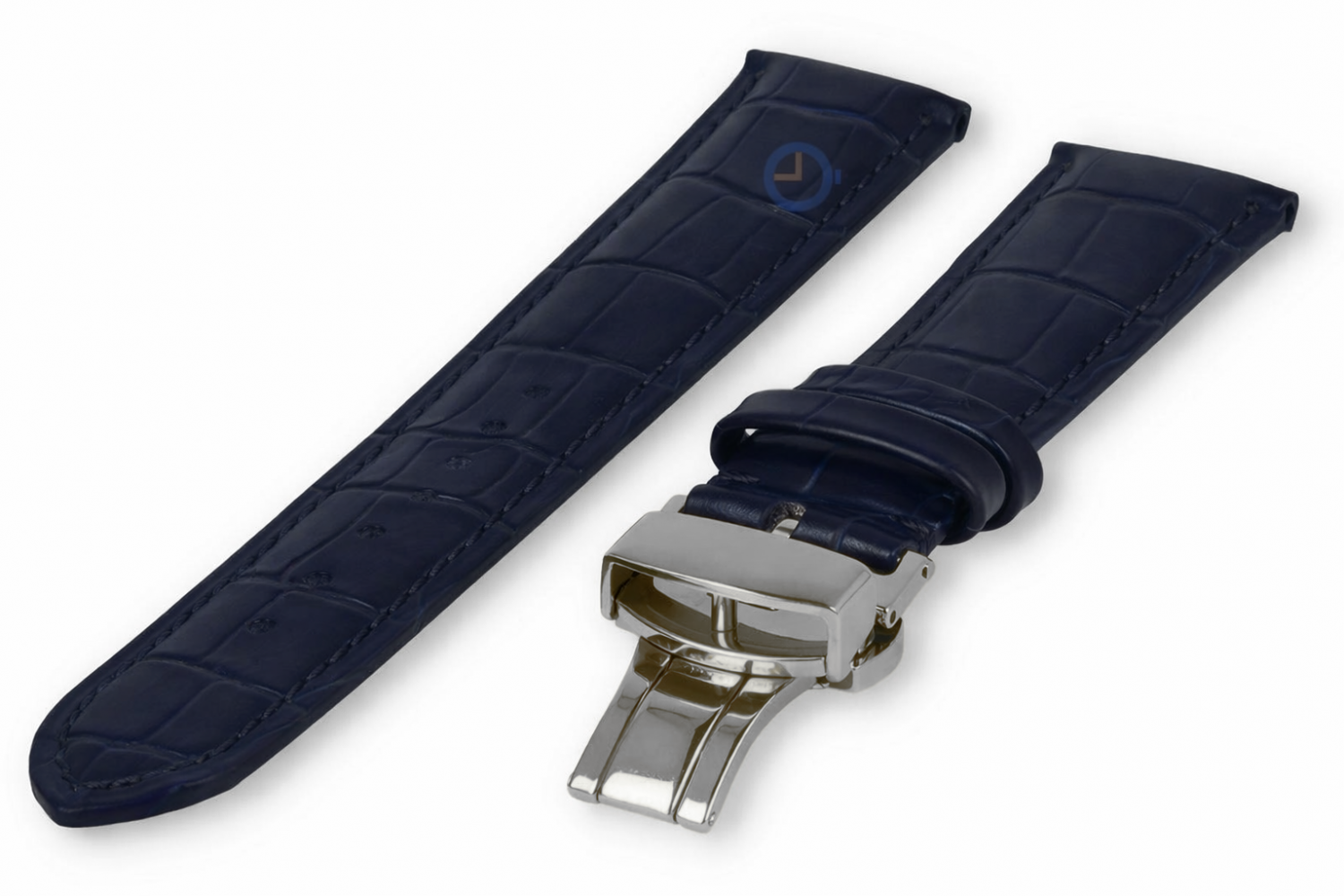 Luxe Edox horlogeband donkerblauw leer - vlindersluiting - 16mm
