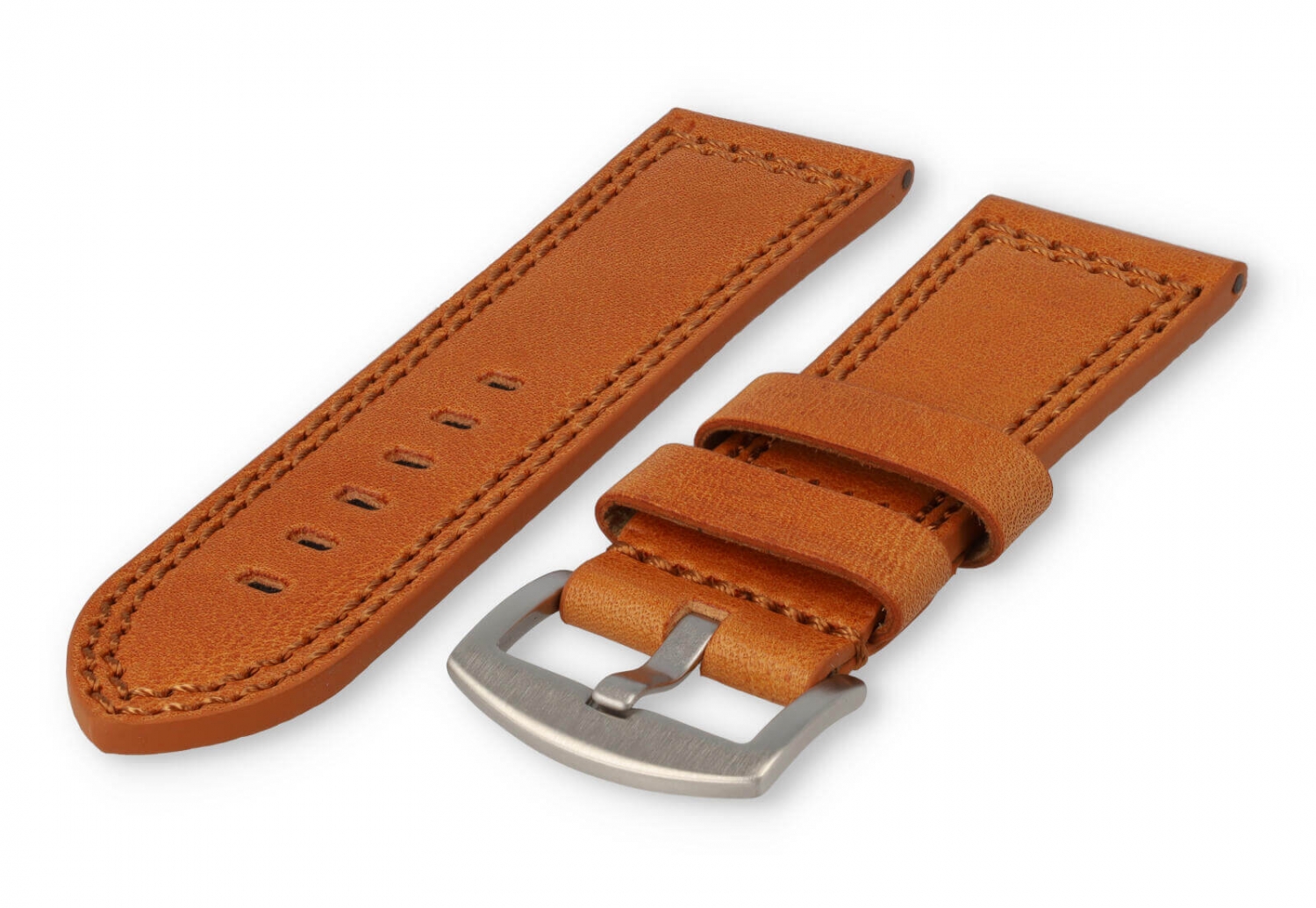 Robuust leren horlogeband 28mm cognacbruin leer