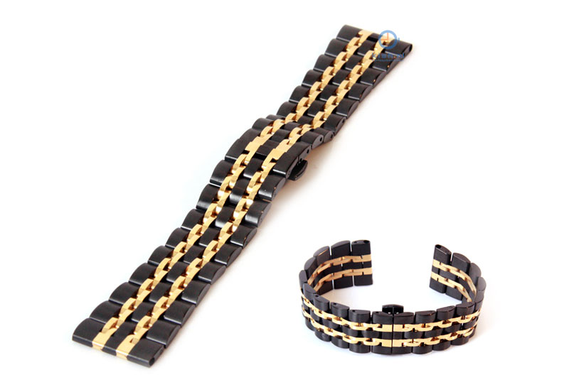 Horlogeband 22mm staal zwart goud