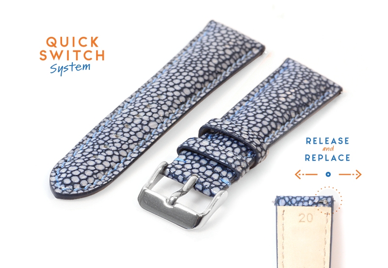 Horlogeband 20mm blauw roggenleer