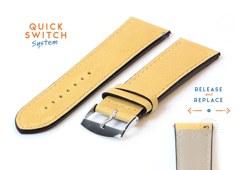Horlogeband 22mm kalfsleer honing geel