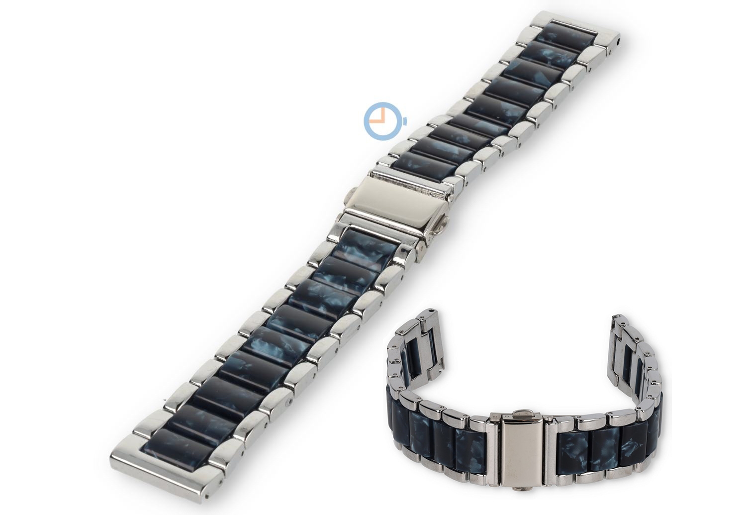 20mm marmer bandje staal met resin - zilver/blauw