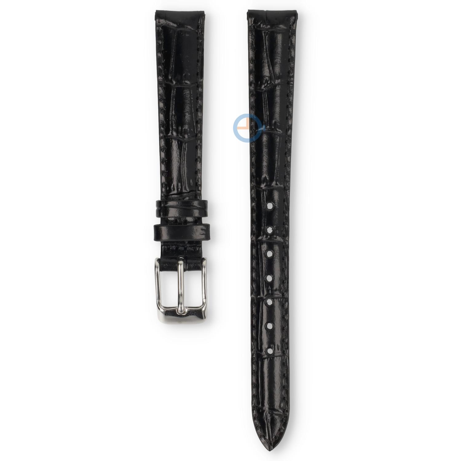 Universele 12mm zwart leren horlogeband - Lorus
