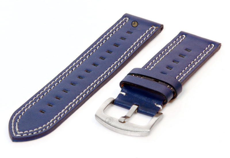 Horlogeband 20mm blauw/wit leer sportief