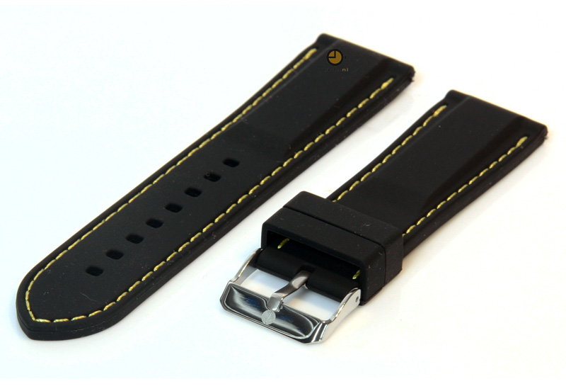 Horlogeband 24mm zwart-geel siliconen met quick-release