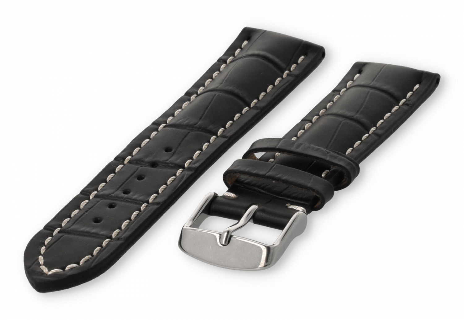 Horlogeband met krokoprint 24mm zwart leer