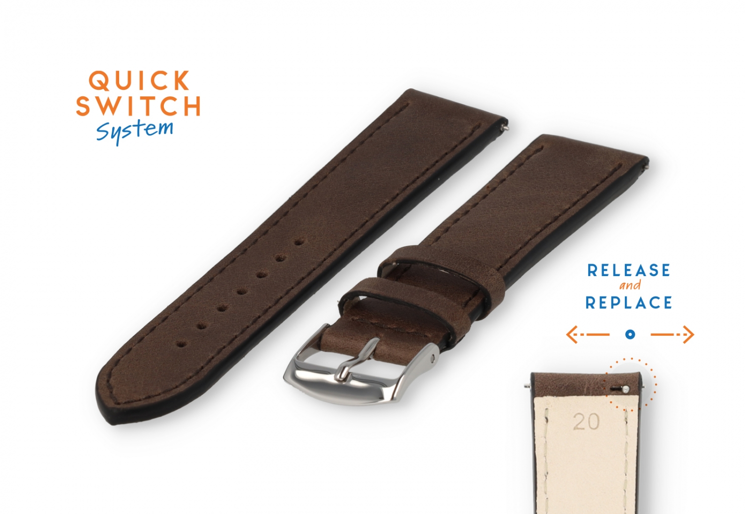 Horlogeband 20mm kalfsleer nut