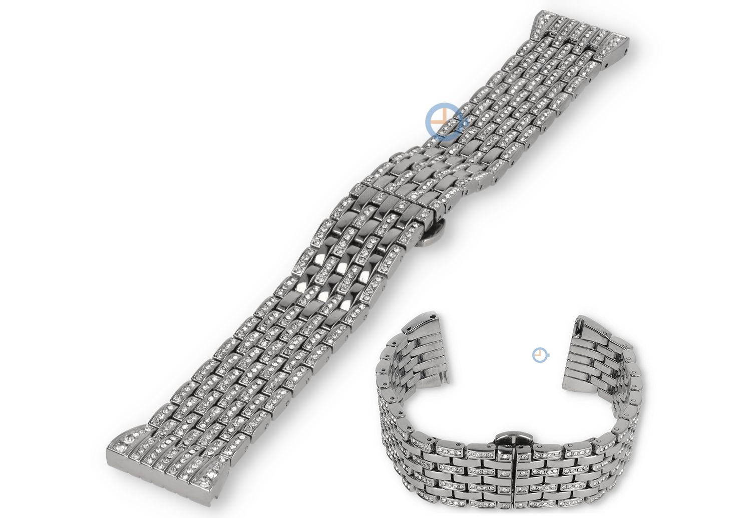 22mm horlogebandje staal met diamantjes - zilver