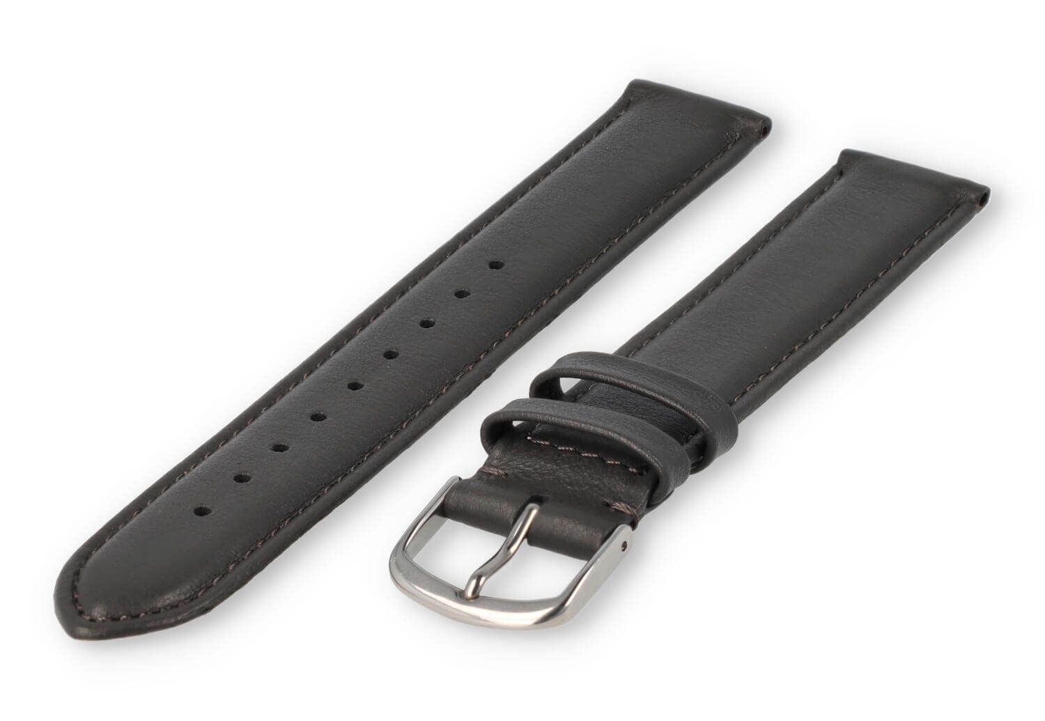 XL horlogeband glad leer - 18mm - donkergrijs