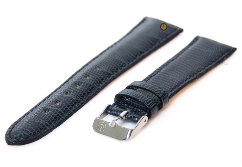 Horlogeband 16mm echt hagedissenleder marineblauw