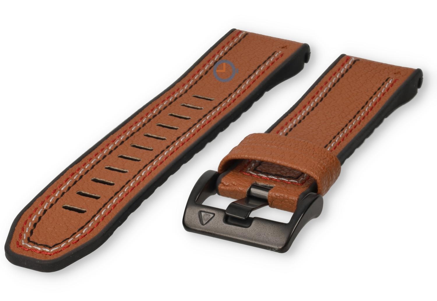 Triple stitched bandje voor Garmin - 22mm cognac