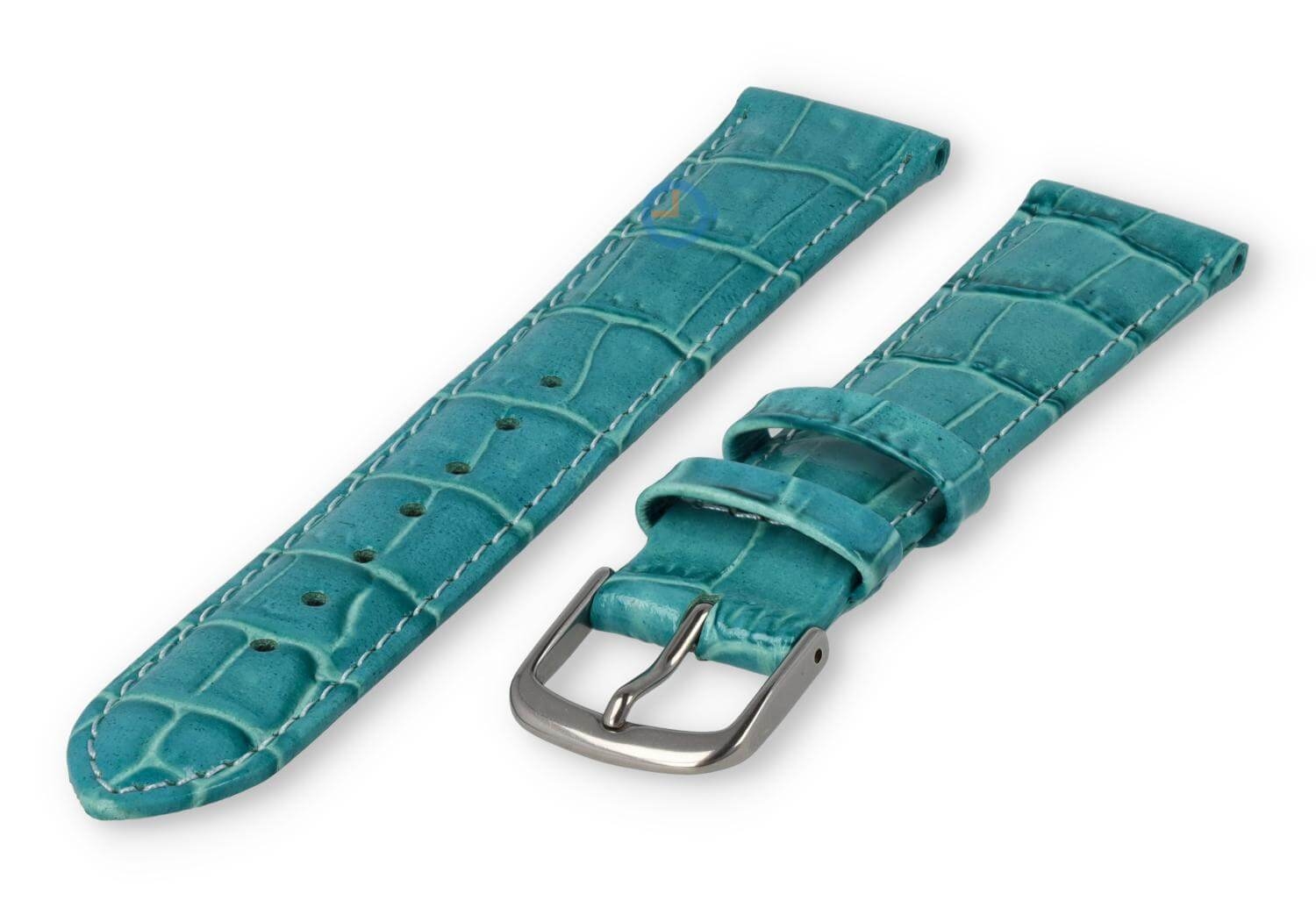 Horlogeband leer met krokoprint - 16mm - turquoise